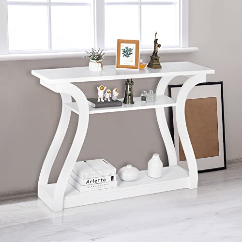 ZenStyle Wood Console Table with Curved Legs and Shelf, 3 Tier Modern ...