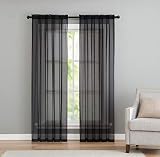 GoodGram 2 Pack: Basic Rod Pocket Sheer Voile Window Curtain Panels - Assorted Colors (Black)