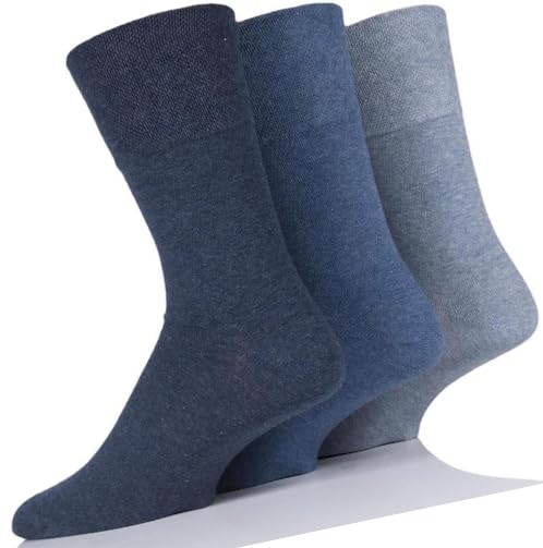 COSHAL® 3 Diabetic Socks for Womens wide Honey Comb top soft cuff Non-Elastic Soft Toe cosy Woman Socks Multipack Non-Binding Circulatory Socks SIZE (4-7) Blue