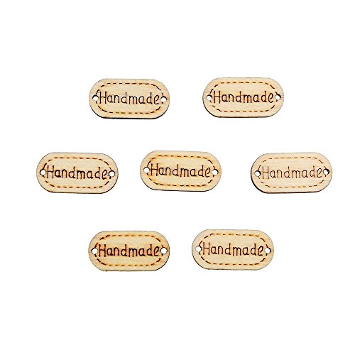 ISKYBOB 150 Pieces Handmade Tag Label Wooden Button Connector Sew Scrapbooking Craft, Natural Wood Color (C)
