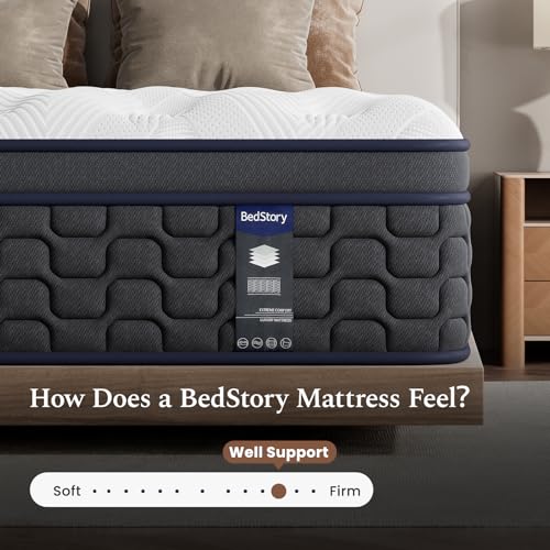 BedStory Double Mattress Firm, 10 Inch Deep Sleep Hybrid Full Mattress with Pocket Coils, Matelas Double in a Box for Motion-Isolation ＆ Pressure Relief, CertiPUR-US Certified, 365-Night Trial