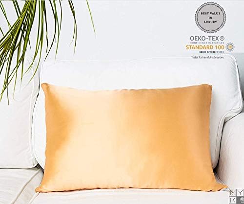 MYK 100% Pure Natural Mulberry Silk Pillowcase, 19 Momme, 600 Thread count, for Hair & Skin, OEKO-TEX, Queen Size (51 cm x 76 cm), Papaya w/ Hidden Zipper