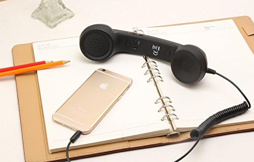 ArMordy(TM) 3.5mm Retro Phone Telephone Radiation-proof Receivers Cellphone Handset For iPhone 4 5 6 7 Classic Headphone MIC Microphone[ Black ]