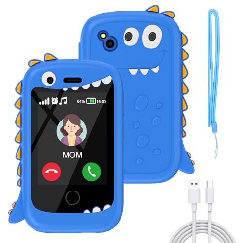 PTHTECHUS Smartphone for Children, Mobile Phone Toy Fairy Tales Audiobooks Telephone Console Portable Educational Electronic Toys, Birthday Gift for Children, Black