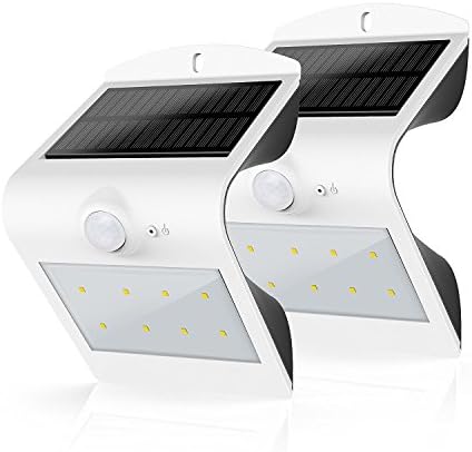 10 LED Outdoor Solar Fence Post Light- Motion Activated Security Lighting- Wireless Exterior Lantern- Unmatched Operating Time- Best Spotlight for Wall, Patio, Pool, Yard, Deck, Porch (Silver) (2)