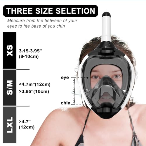 EMSINA-Full Face Snorkel Mask fins set for Adults and Kids, Upgrade Dry Top Breathing System-New flowtech design- Foldable Panoramic View, Anti Leak&Fog_