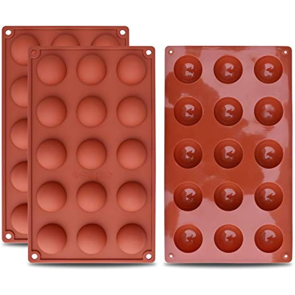 HomEdge Small 15Cavity Semi Sphere Silicone Mold, 3 Packs Baking