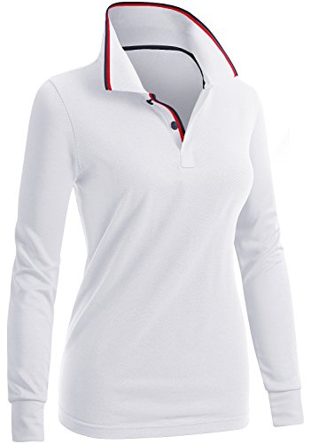 CLOVERY Women's Basic Solid Long Sleeve Polo Top White US M/Tag M