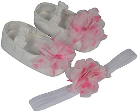 PLH Bows Combo-Pack Crib Shoes and Soft Elastic Headband with Chiffon Bow with Hearts, Valentine's Day (Pink)