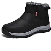 Jakcuz Mens Waterproof Warm Faux Fur Hook and Loop Snow Boots Size 38-48 Cotton High Top Non-slip Walking Boot Shoes