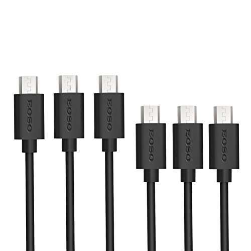 Eoso [6-Pack] Hi-speed Micro USB Cable USB 2.0 A Male to Micro B Sync & Charging Cable for Android cellphones, Samsung, HTC, Motorola, Nokia, MP3 Players and More(6-Pack Black)