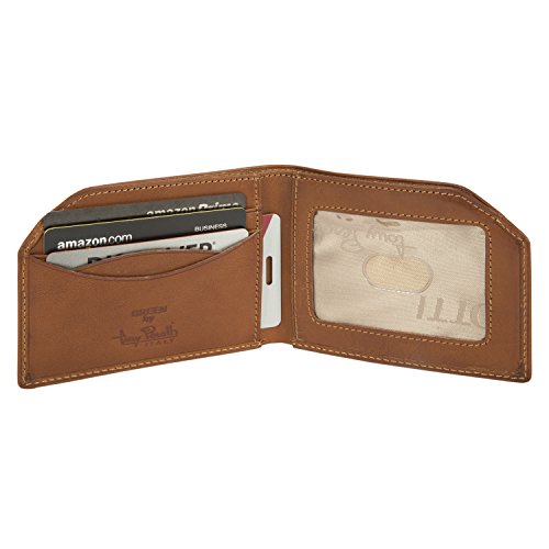 Tony Perotti Mens Italian Cow Leather Slim Front Pocket Bifold Edge Wallet in Honey