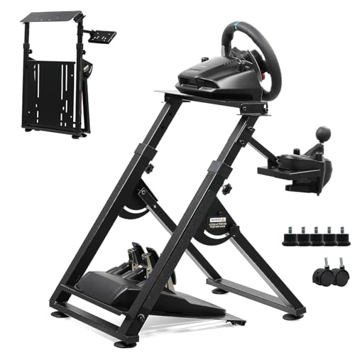 Foldable Sim Racing Wheel Stand, Height Adjustable Steering Shifter Mount fit for Logitech G25 G27 G29 G920 G923 Thrustmaster T330TS Gaming Stand, Wheel Pedals NOT Included, 63 * 42 * 84Cm