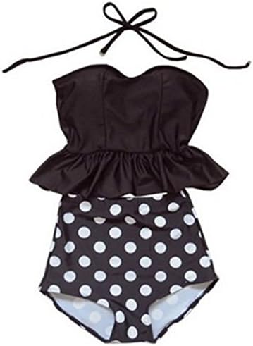 Swimsuit Viva Rose 2pcs High Waisted Stripe Figure-shaping Women's Swimwear (S (US 4-6), Black+Dot)