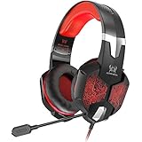 VersionTECH. Gaming Headset for Xbox One/PS4 Controller, PC, Wired Surround Sound Gaming Headphones with Noise Cancelling Mic, RGB LED Backlit for Nintendo Switch/3DS, Mac, Destop Computer Games - Red