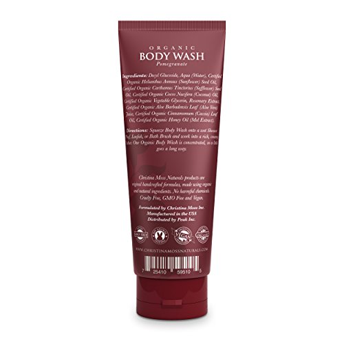 Body Wash - Body Soap - Made With Organic & Natural Ingredients - Body Cleanser For Women & Men - Soothing, Non Itch - Bath & Shower - No Harmful Chemicals - 8oz, Pomegranate - Christina Moss Naturals