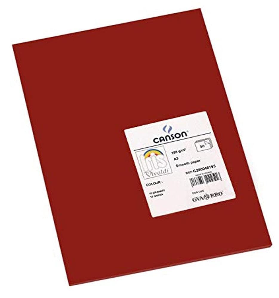 Canson Iris Vivaldi A3 185 GSM Smooth Colour Paper - Dark Red (Pack of 50 Sheets)
