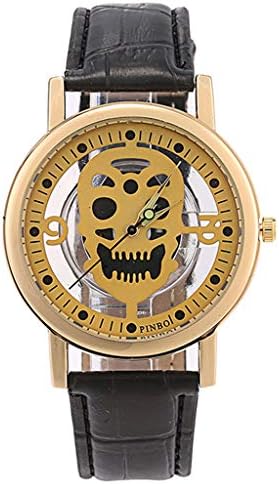 Muyise Men's Wrist Watch Fashion Mililtary Ghost Face Embossed Dial Design Leather Band Quartz Watch Watches for Men