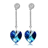 LadyRosian Heart of Ocean 925 Sterling Silver Dangle Love Earrings with Blue Swarovski Crystals Fashion Jewelry Luxury Gifts for Her