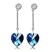 LadyRosian Heart of Ocean 925 Sterling Silver Dangle Love Earrings with Blue Swarovski Crystals Fashion Jewelry Luxury Gifts for Her