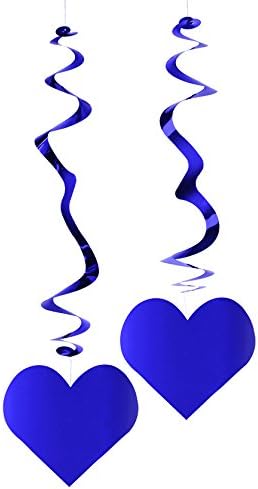 Party Deco Foil Purple Heart Hanging Swirl Decorations Pack of 6