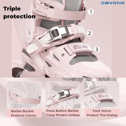 DAYONG Roller Skates for Kids, Adjustable Inline Skating Shoes with 8 Light Up Wheels and Double Adjusting Buckle, Dual Mode Breathable Rollerblades for Beginners, Kids, Adult.