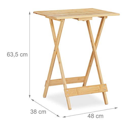 Relaxdays Klapptisch Bambus, für Wohnzimmer, Balkon & Terrasse, HxBxT: 63,5 x 48 x 38 cm, Beistelltisch klappbar, Natur – Bild 5