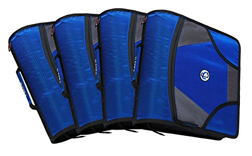 Case-it King Sized Zip Tab 4-Inch D-Ring Zipper Binder with 5-Tab File Folder, Blue, Case of 4 (D-186-C-BLU)