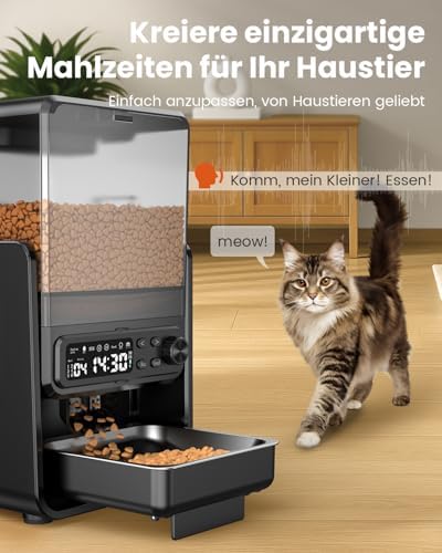 Futterautomat Katze für 2 Katzen, 5L/20 Tassen Katzenfutter Automat mit verstellbaren Schalen, Abnehmbares Bedienfeld, zeitgesteuert, Katzen- und Hunde Futterautomat für Trockenfutter