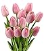 StillCool Artificial Flowers Tulip 12pc/set Pu Stunning Holland Mini Tulip Real Touch Wedding Flower Artificial Flowers Latex Plants for Party Home Hotel Event Christmas Gift Decoration (Light Pink)