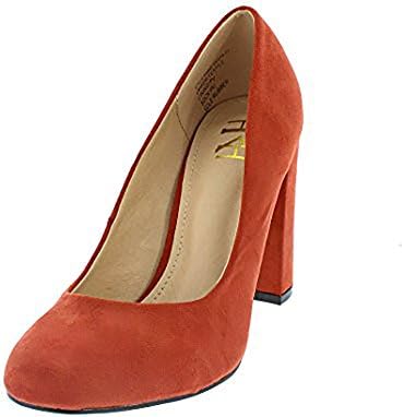 Women's Vesta Chunky Heel Round Toe Pump Shoe (7.5, Rust)