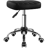 BFTOU Black Minimalist Square Swivel Stool with Wheel for Work SPA Shop Massage Height-Adjustable and Cost-Effective Rolling Stool Chair