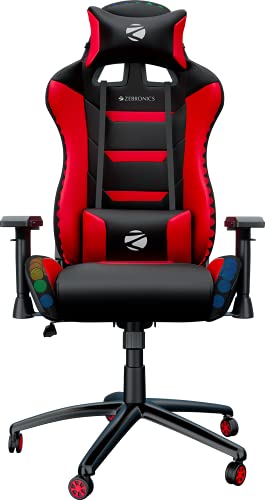 ZEBRONICS ZEB-GC3000 Premium Gaming Chair with RGB Lights, 4D Armrest, 90-180 Degree Backrest, Neck & Lumbar Cushion, Adjustable Height, 360 Swivels & Casters, Large