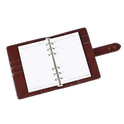 Leather Writing Notebook Organizer, Travel Journal, Vintage Business Binder Refillable Steno Memo Notepad Planner Diary, 7 in, Lined Paper, Card Slots, Pen Holder, Adjustable Snaps, Retro Coffee - Thumbnail 5