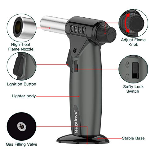 Butane Torch Kitchen Torch Lighter Culinary Butane Torch Refillable Professional Flame Adjustable Blow Torch for BBQ Creme Brulee Cooking Cigar Grill Torch Lighter Gun(Butane Gas Not Included)
