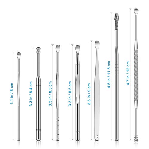 8 Pcs Ear Pick, Earwax Removal Kit ETEREAUTY Ear Cleansing Tool Set, Ear Curette Ear Wax Removal Kit with a Small Cleaning Brush and Storage Box, Sliver