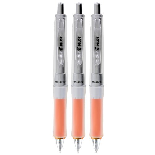 Pilot Dr. Grip Center of Gravity Retractable Ball Point Pen, Medium Point, Black Ink, Pack of 3 (Orange)