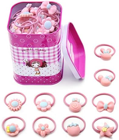 Coreykin Girl Hair Clips 40 Pcs Cartoon Elastic Hair Ties Little Girls' Small Ropes Toddlers' Ponytail Holder (Pink)