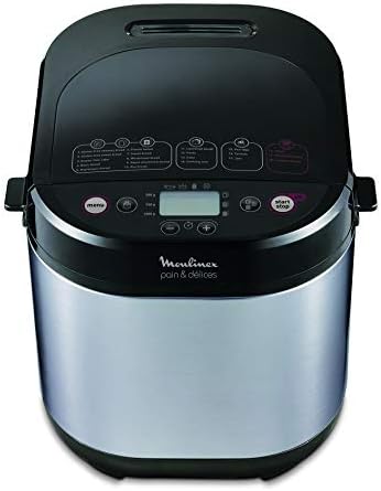Moulinex Pain et Delices Machine à pain 1Kg 720W  20 programmes automatiques Programme sans gluten Programme yaourt Pain maison Pizza Pâte Confiture Porridge Yaourt Fromage frais Noir Inox OW240E30