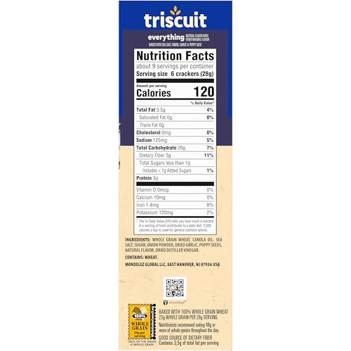 TRISCUIT EVERYTHING WHOLE GRAIN WHEAT CRACKERS, LUNCH SNACKS, SNACK CRACKERS, 8.5 OZ