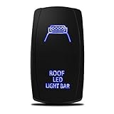 MicTuning LS083001-HF, Laser Roof LED Light Bar On-Off Rocker Switch with Jumper Wire, 5 Pin, 20 Amp, 12V LED Lights, Blue