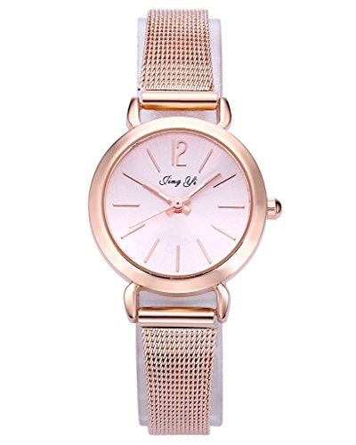 JSDDE Uhren,Einfach Elegante Damen Armbanduhr XS Slim Uhren Mesh Metallarmband Analog Quarz Uhr,Rosegold