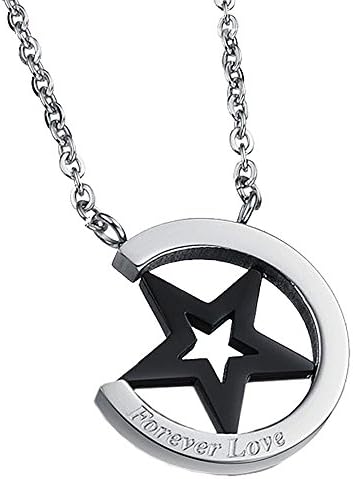 UM Jewelry Women's Men's 316L Stainless Steel Love Heart Star Pendant Engraved Couples Necklace