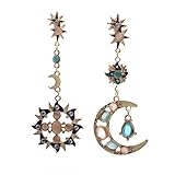 JQUEEN Women's Star Moon Sun Shining Forever Opal Stone Long Dangle Pierced Stud Earrings