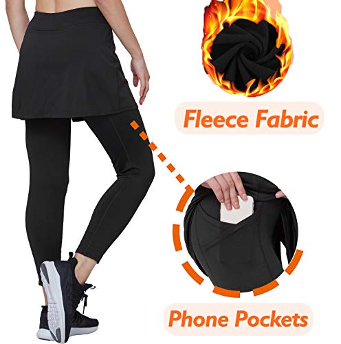 slimour Women Skirts with Leggings Fleece Lined Leggings with Pockets Yoga Pants with Skirt Black L