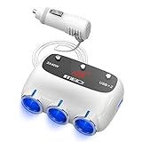 MEIDI 120W 3-Socket Cigarette Car Lighter Power Adapter DC Outlet Splitter with 12V/24V Dual USB Car Charger for Smartphones - White
