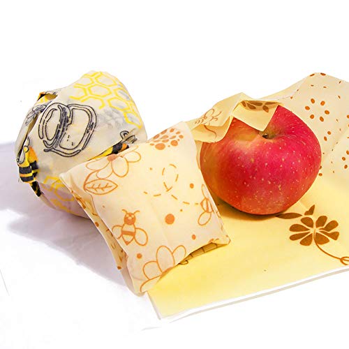 Beeswax Food Wrap-3 Pack Reusable Bees Wax Cover Paper Wraps for Food Storage,Eco Friendly Plastic Free Beeswrap Set,Small,Medium&Large Bee Sandwich Wrap Washable Bowl Covers for Home&Outdoors (Bee)