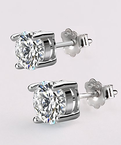 UHIBROS Hypoallergenic Silver Ear Stubs Birthstone Stud Earrings Round Cubic Zirconia Diamond April Gifts