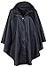 QZUnique Women's Waterproof Packable Batwing-sleeved Raincoat Rain Poncho Jacket Coat Hooded for Adults with Pockets Black