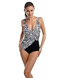 La Isla Women's Waist Minimizer Printed V-neck One Piece Swimwear Swimsuit